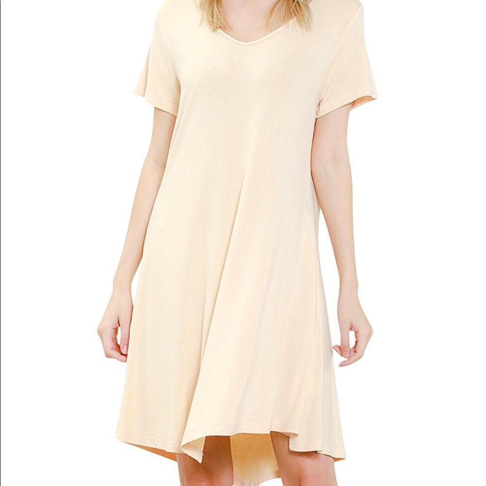 V Neck Short Sleeve Handkerchief Tunic Flare Dress